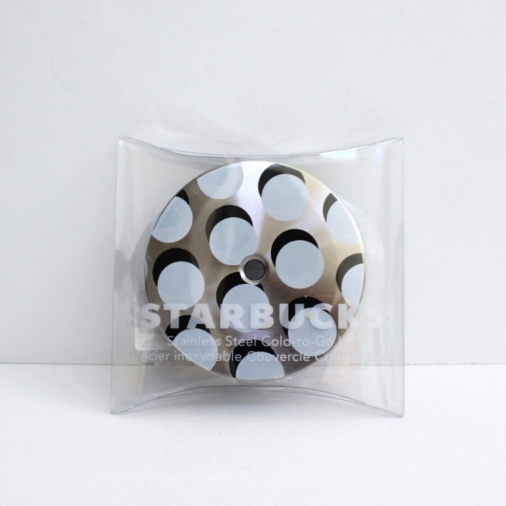 Starbucks Silver with White Polka Dot Stainless Steel Cold-to-Go Lid